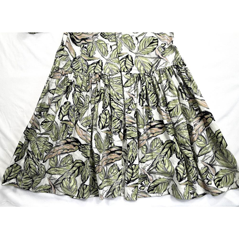 Isabel Riera leaf-print maxi dress Sz M button-down front bell sleeves MSRP$450 - Picture 7 of 11